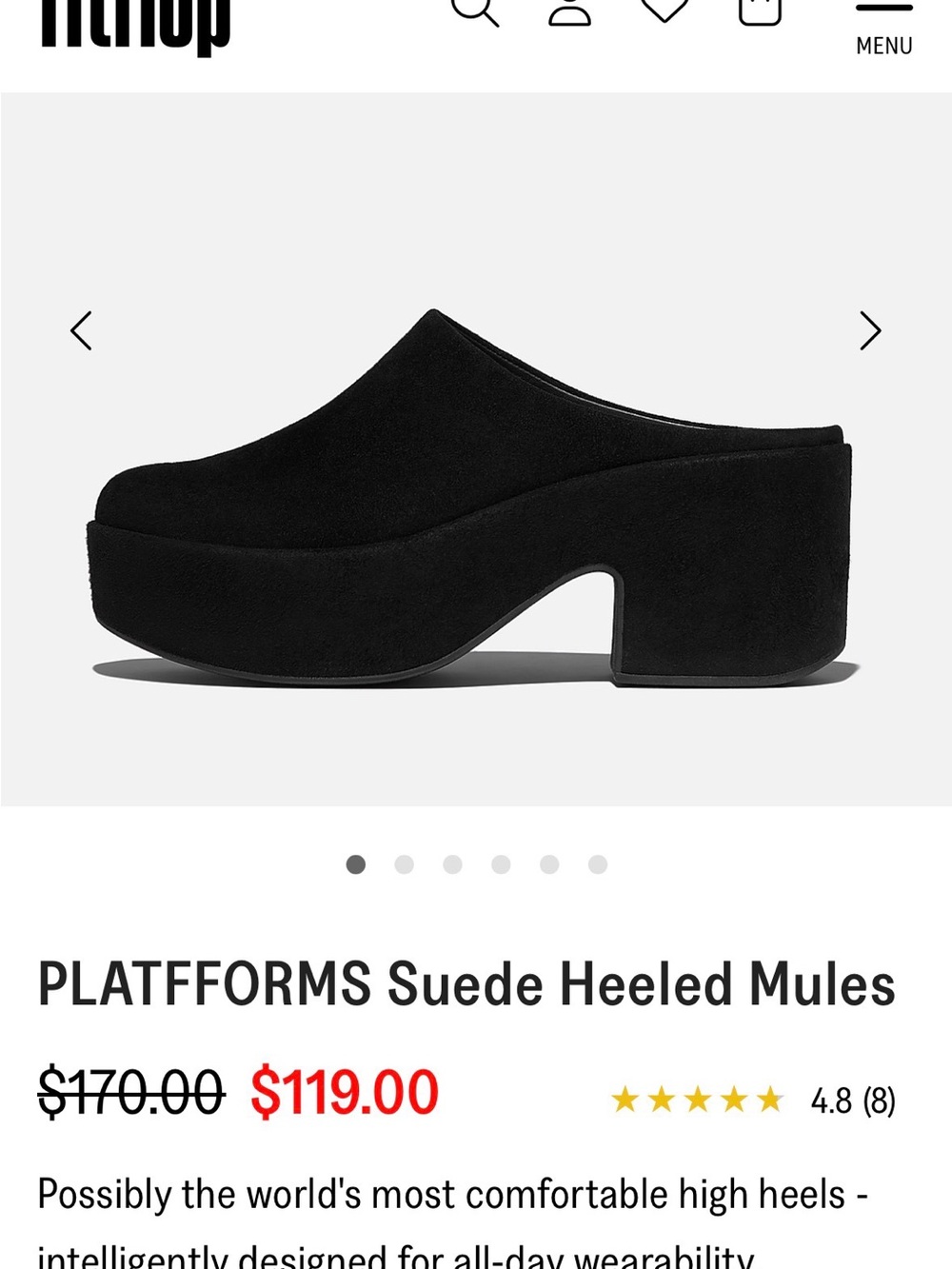FitFlop Black Suede Platform Heeled Mules Size 7 VGUC Comfort Slides